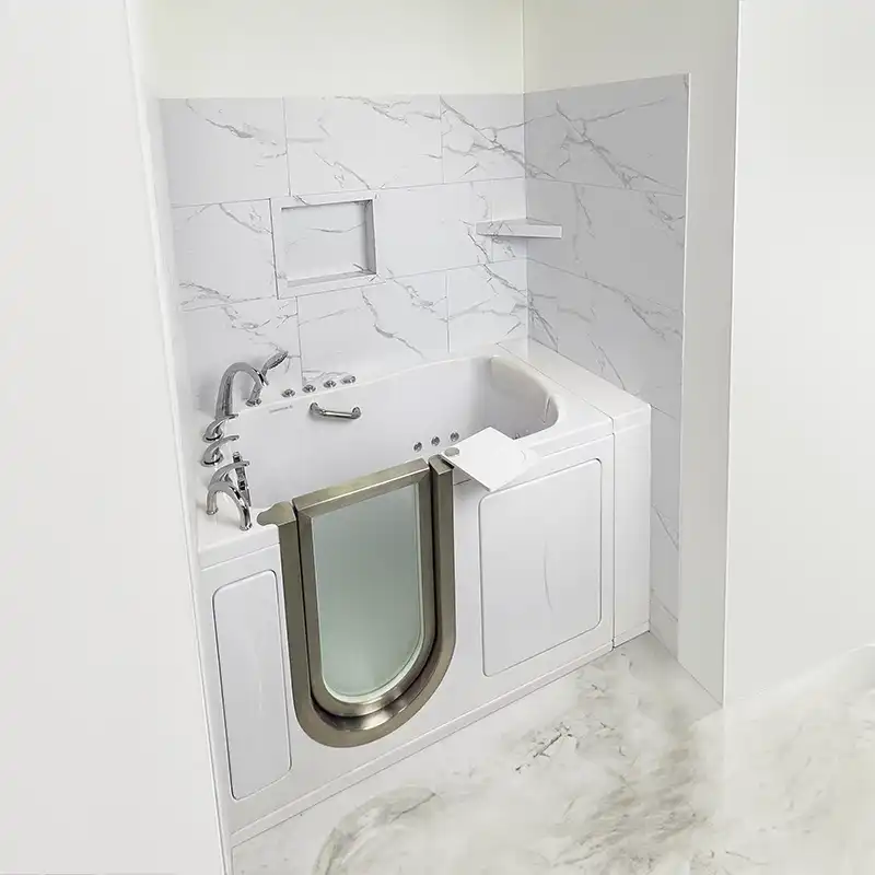 Carrelage PVC à rainure languette et rainure 25"x15 » - Niche shelf bathroom 3 | Brushed Nickel Faucet Mixer