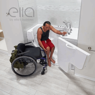 Transfert en fauteuil roulant Marche accessible dans les baignoires: bulles d’Ella