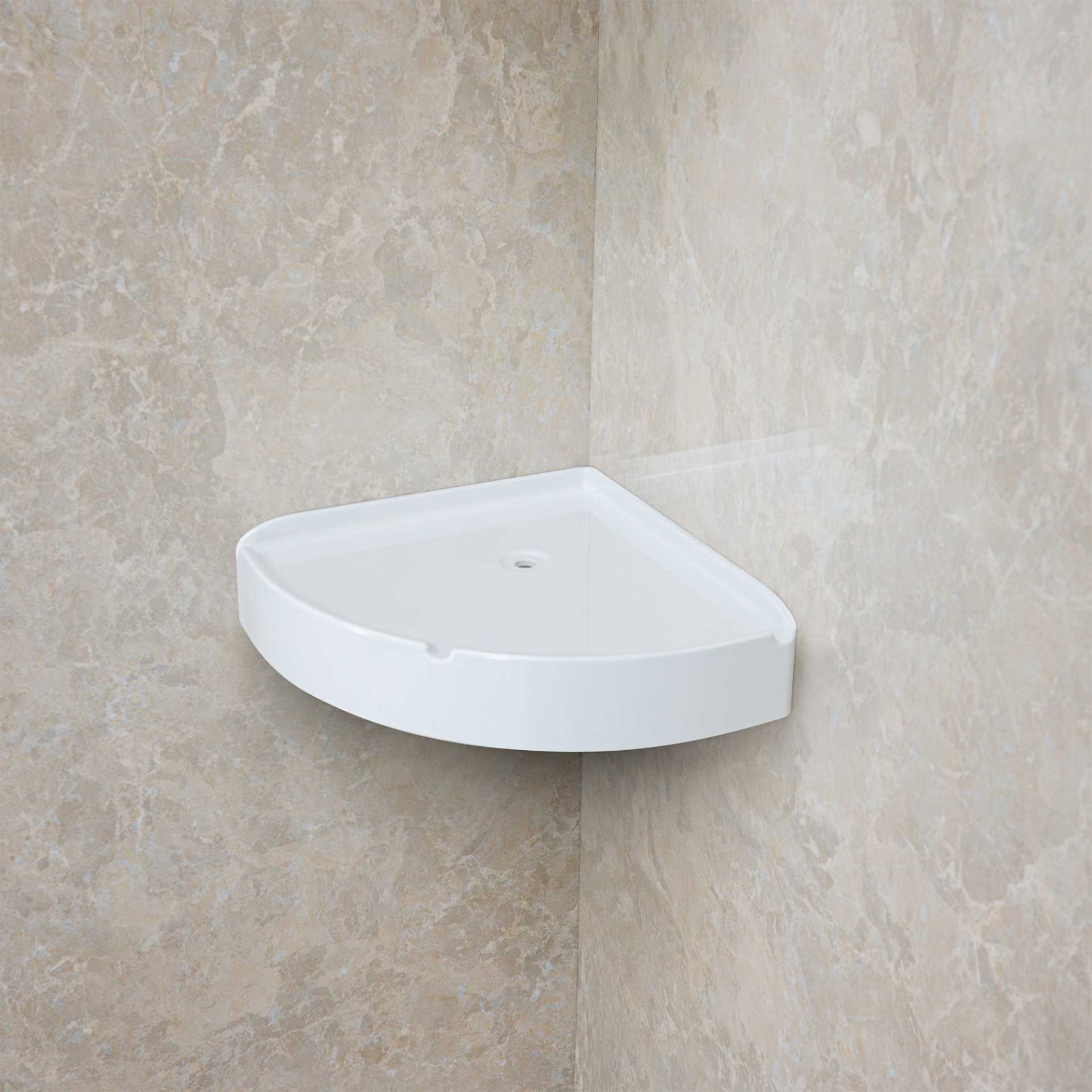 Encadrement mural de la douche en grès, en acrylique à 3 panneaux, 40&nbsp;» x 60&nbsp;» x 98&nbsp;» - white corner acrylic shower shelf round |