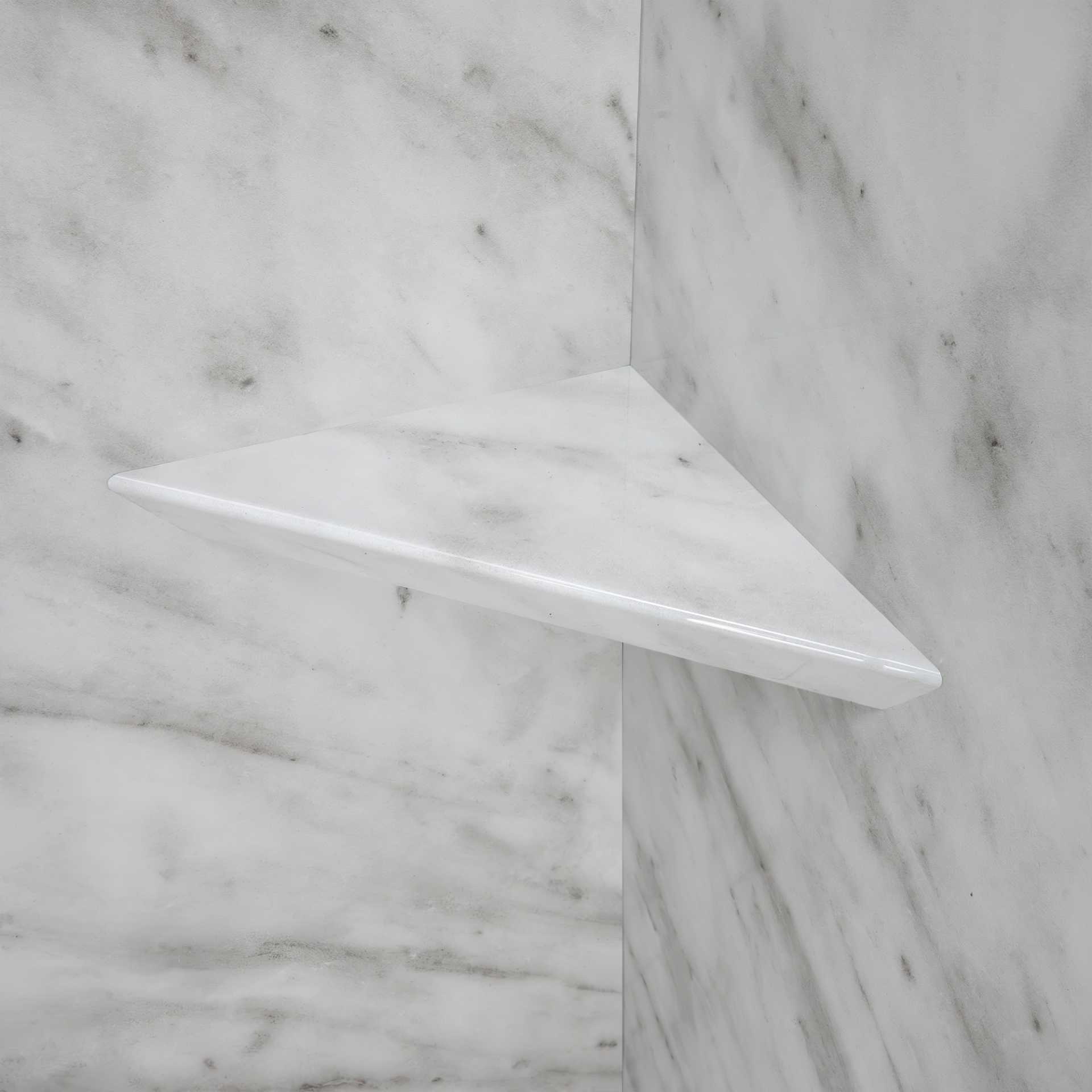 Ensemble mural de douche en marbre de Carrare, en acrylique à 3 panneaux, entourage de 40&nbsp;» x 60&nbsp;» x 98&nbsp;» - carrara marble corner shelf shampoo soap bathroom |