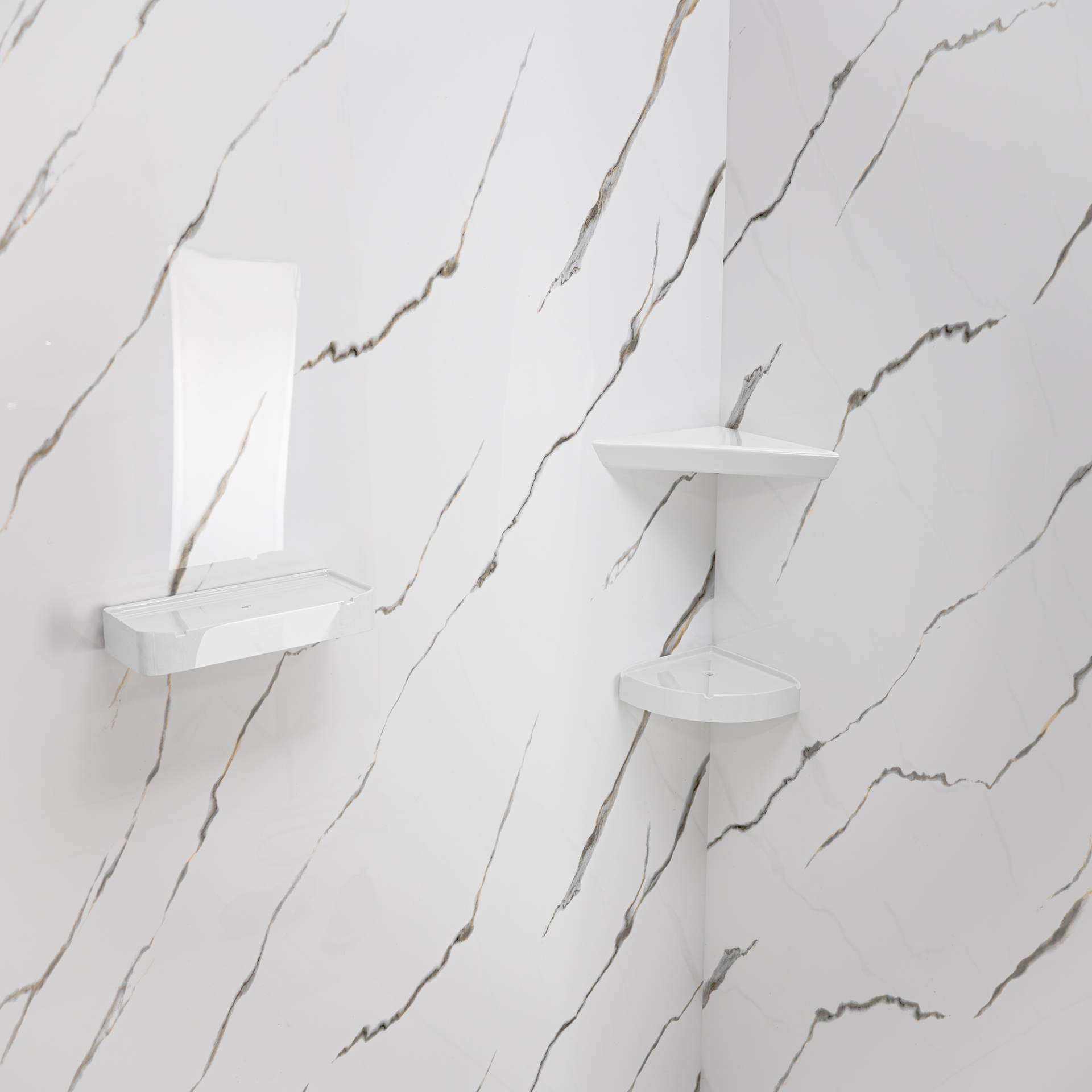 Calacatta Gold, entourage mural de douche en acrylique à 3 panneaux de 40&nbsp;» x 60&nbsp;» x 98&nbsp;» - Calacatta Gold Acrylic Shower Wall Shelves |