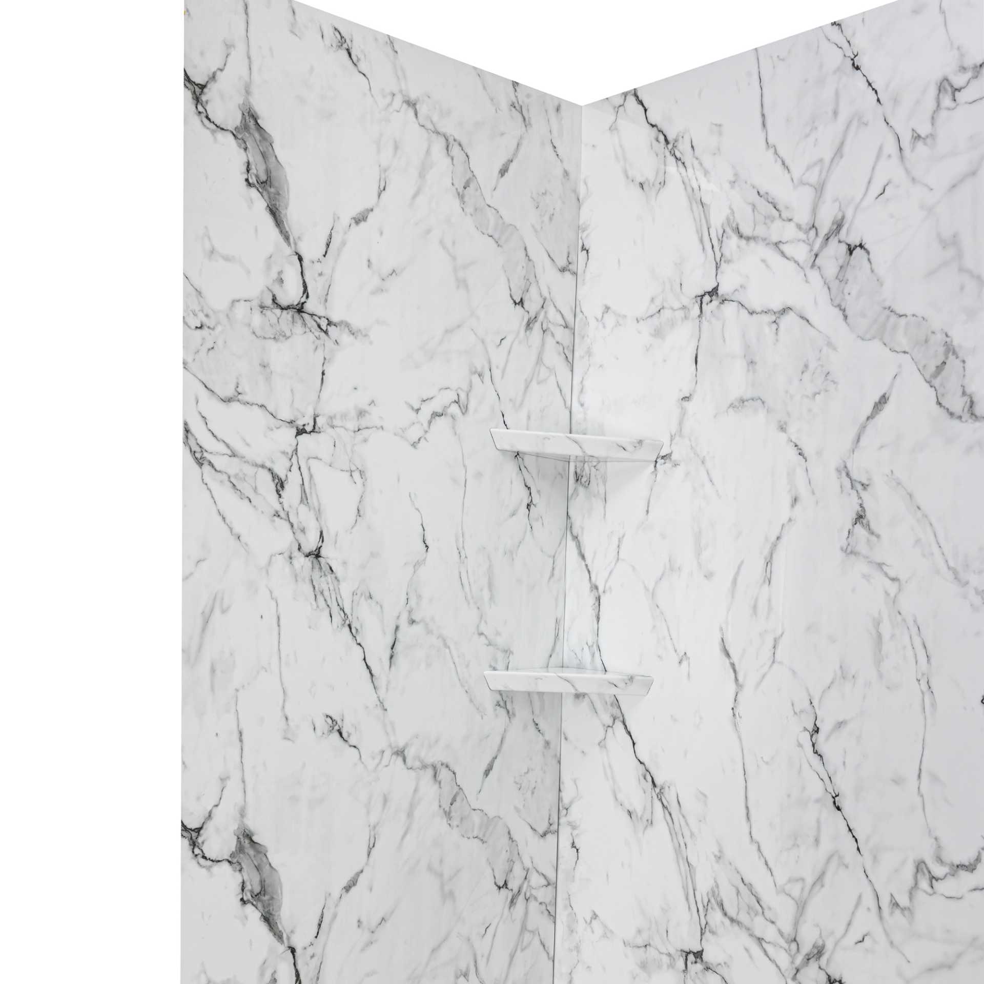 Artic Vein Calacatta, kit de douche acrylique à 3 panneaux entouré de 40&nbsp;» x 60&nbsp;» x 98&nbsp;» - Artic Vein calcatta corner acrylic shelves bathroom |