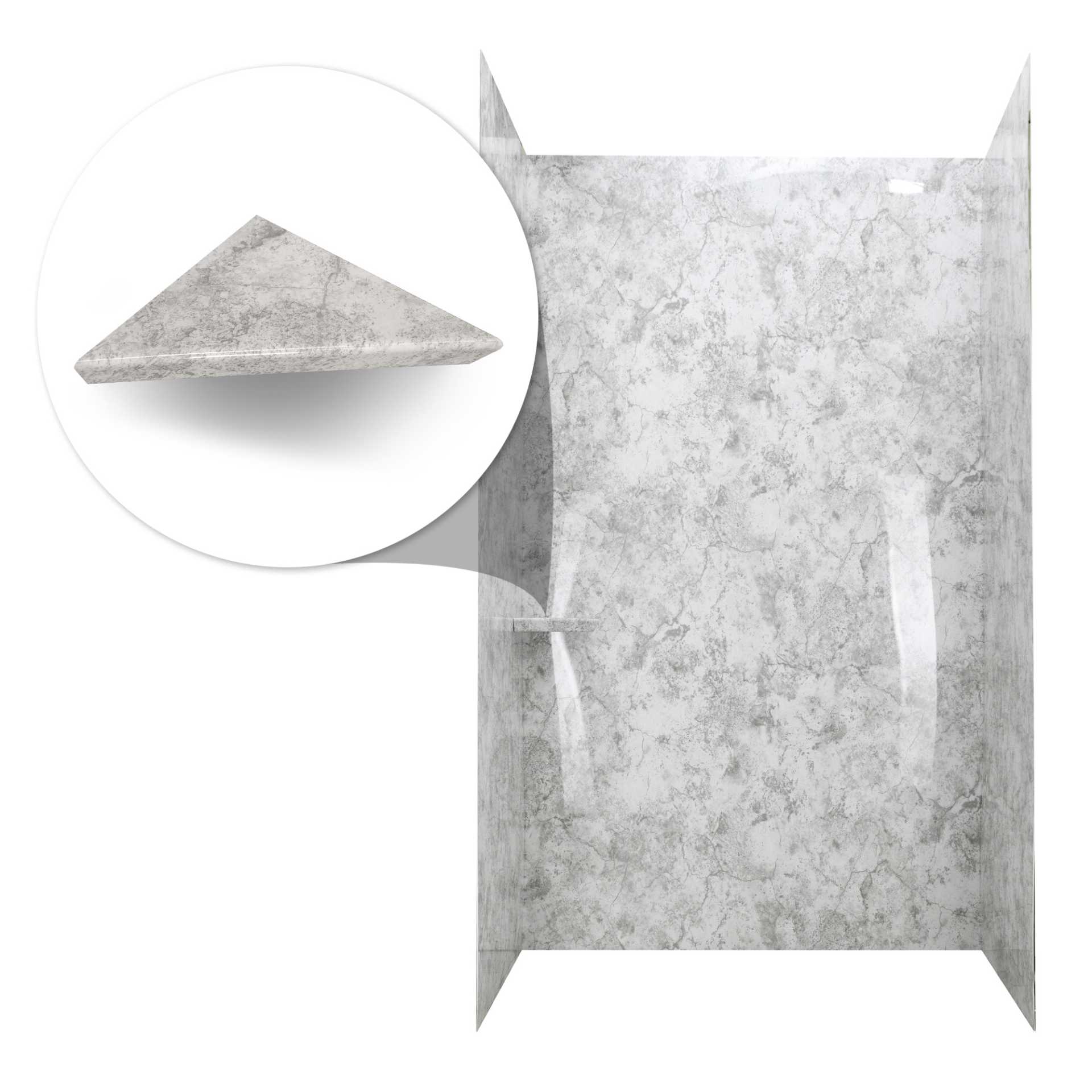 Encadrement mural du kit de douche en acrylique en calcaire de 40&nbsp;» x 60&nbsp;» x 105&nbsp;» - limestone acrylic panel shower shelf 2 |