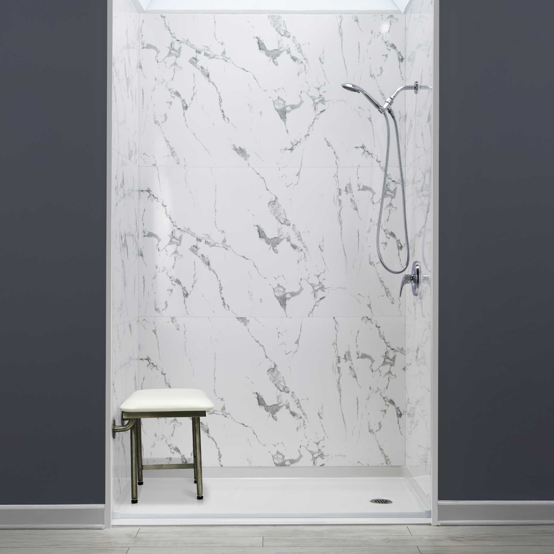 Entourage mural en acrylique de douche à 50% de rabais, 9 pièces, 36&nbsp;» x 60&nbsp;» x 96&nbsp;» - Acrylic Shower Wall Surround 9 Piece folded seat |