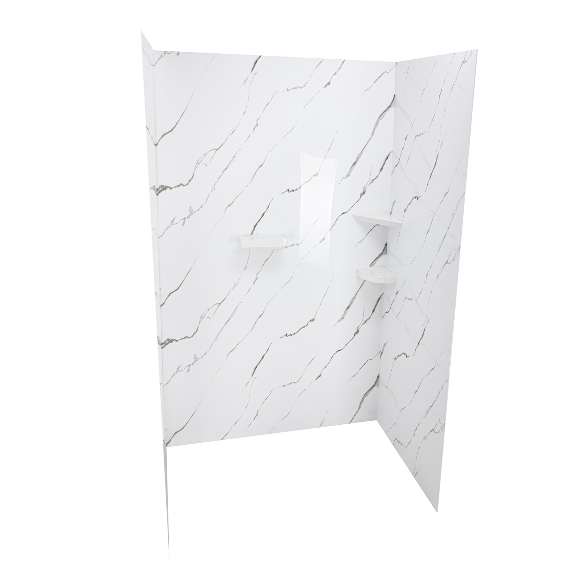 Calacatta Gold, entourage mural de douche en acrylique à 3 panneaux de 40&nbsp;» x 60&nbsp;» x 98&nbsp;» - Calacatta Gold Acrylic Shower shelves |