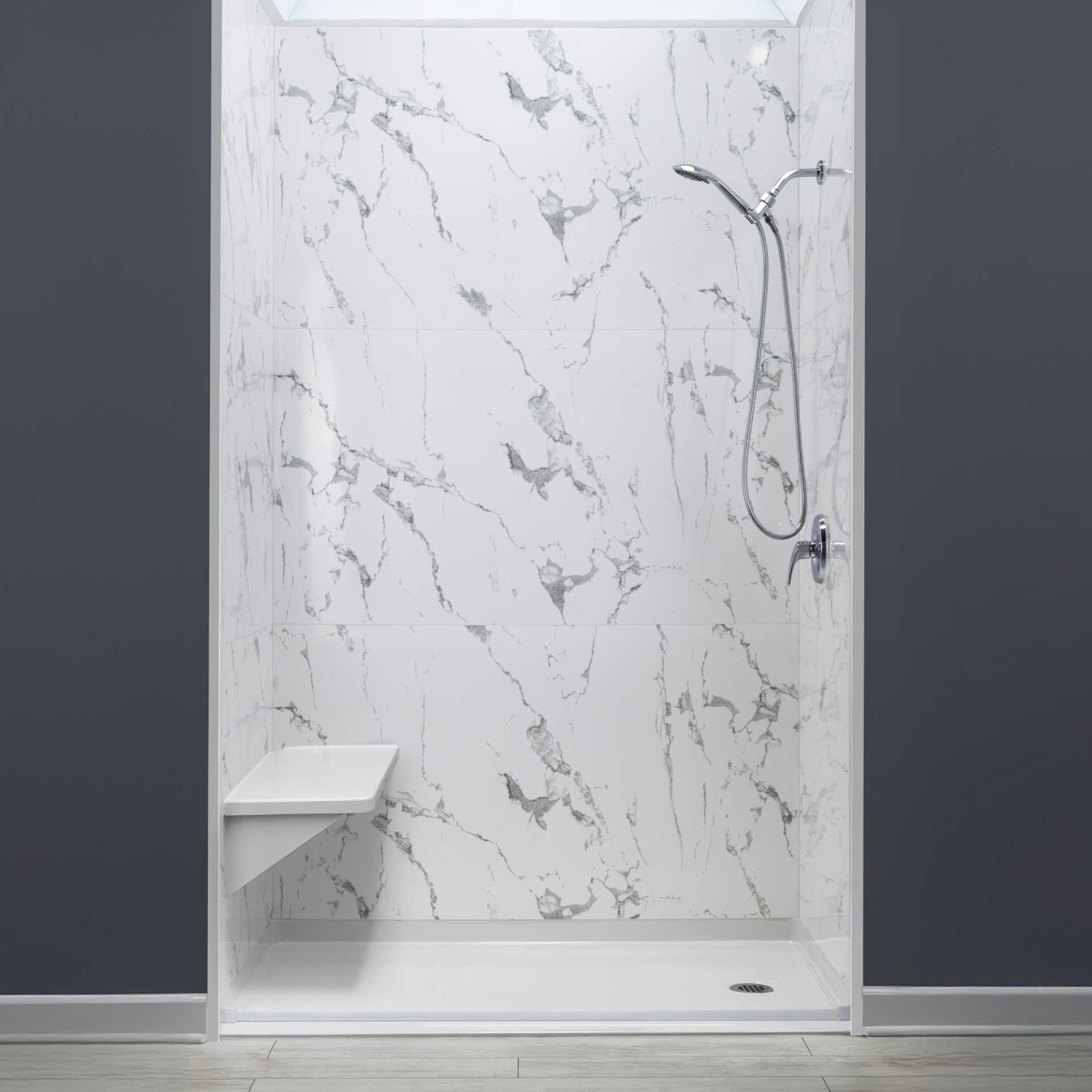 Entourage mural en acrylique de douche à 50% de rabais, 9 pièces, 36&nbsp;» x 60&nbsp;» x 96&nbsp;» - Acrylic Shower Wall Surround 9 Piece corner seat |